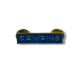 Photo of Vintage Bar Pin Camping Blue Goldtone 1.5" Double Butterfly Back