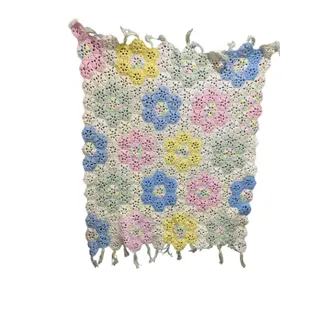 Photo of Vintage Crochet Baby Blanket Pastels Floral 40" Square Handmade