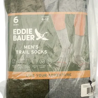 Photo of Eddie Bauer Men's Trail Socks 6 Pairs Black/Gray Fits Sizes 6–12 New in Package