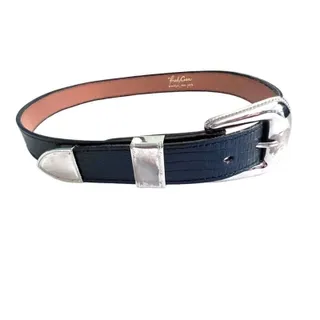 Photo of Medium Fred Coen Navy Blue Snakeskin Embossed Leather Western Belt Womens