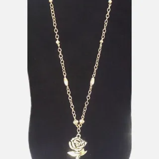 Photo of Artisan Silver Rose Skeleton Key Necklace Pendant-Victorian Revival 24"Long