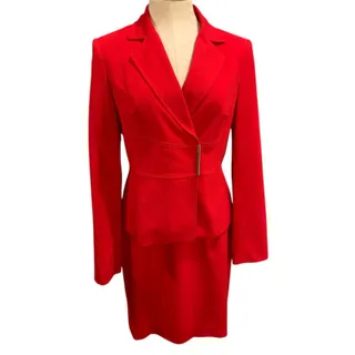 Photo of Size 6 Calvin Klein Red Skirt Suit Jacket Snap Closure