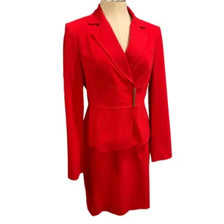 Photo of Size 6 Calvin Klein Red Skirt Suit Jacket Snap Closure