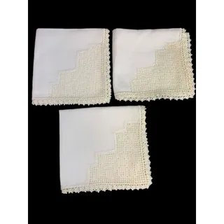Photo of Vintage Set of 3 Linen Napkins Intricate Corner Lace and Trim 12" Square