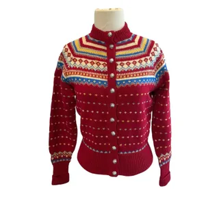 Photo of Vintage CJ Viking Button Up Red Wool Sweater Hand Made in Denmark READ