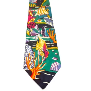 Photo of Addiction Tie 100% Silk Handmade Korea Tropical Fish Ocean Coral Pattern Vintage
