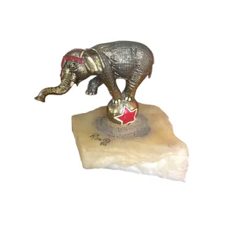 Photo of 1980 Ron Lee Sculpture Circus Elephant on Ball Quartz Signed Goldtone