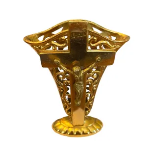 Photo of Goldtone Crucifix Vase Decor Scrolled Open 5.5"h