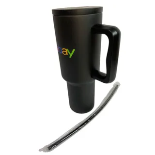 Photo of eBay 40 Oz Stainless Steel Insulated Tumbler Black Company Logo eBay 10.5” New