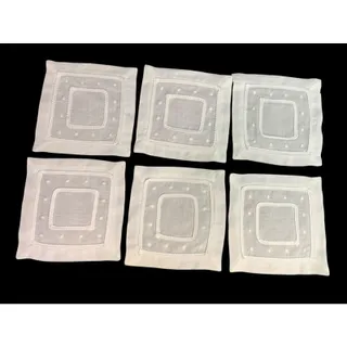Photo of Vintage Cocktail Napkins Set of 6 White Dots Trim 5.5"