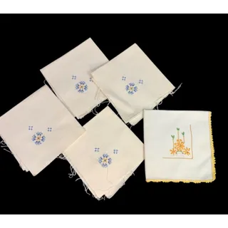 Photo of Lot of 5 Vintage Napkins Crossstitch Embroidery Sweet Raw Edge