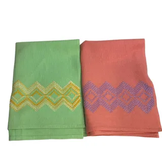 Photo of Set of 2 Pink Green Vintage Kitchen Towels Embroidered 23" x 16.5"