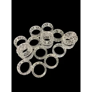 Photo of Set of 16 Clear Acrylic Crystal Look Napkin Rings Diamond Pattern