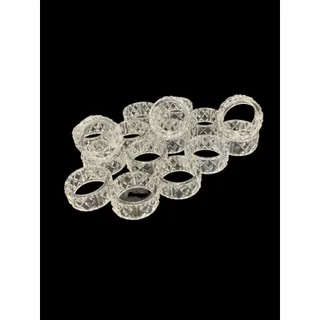Photo of Set of 16 Clear Acrylic Crystal Look Napkin Rings Diamond Pattern