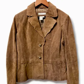 Photo of Coldwater Creek Women's Brown Suede Leather Blazer Jacket - Classic & Timeless