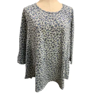 Photo of Size 1X Kim & Cami Leopard Print 3/4 Sleeve Top Shirt Gray