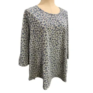 Photo of Size 1X Kim & Cami Leopard Print 3/4 Sleeve Top Shirt Gray