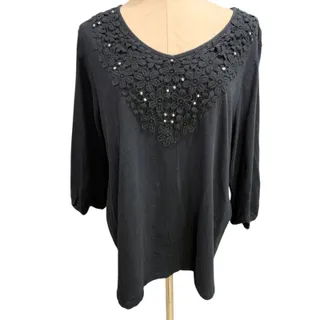 Photo of Size 1X Karen Scott Woman Black Crochet Embellished Knit Shirt