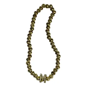 Photo of Goldtone Metal Beaded Stretch Bracelet Initial "M"