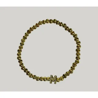 Photo of Goldtone Metal Beaded Stretch Bracelet Initial "M"