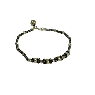 Photo of Silvertone Chain Beaded Bracelet 7.75" Spring Clasp