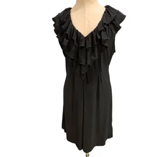 Photo of XL Tiana B Black Dress V-Neck Ruffle Sleeveless Polyester Blend