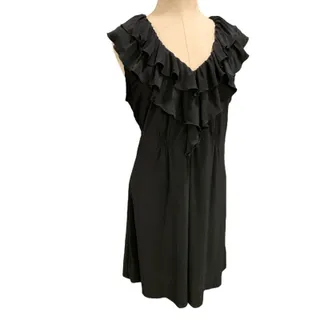 Photo of XL Tiana B Black Dress V-Neck Ruffle Sleeveless Polyester Blend