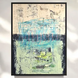 Photo of Original Mixed Media Abstract Modern Art Painting 24x36 "Tariff" Signed