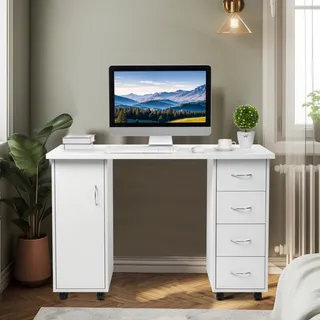 Photo of White Computer Desk with Four Drawers